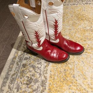 Red and White Leather Western Cowboy Boots